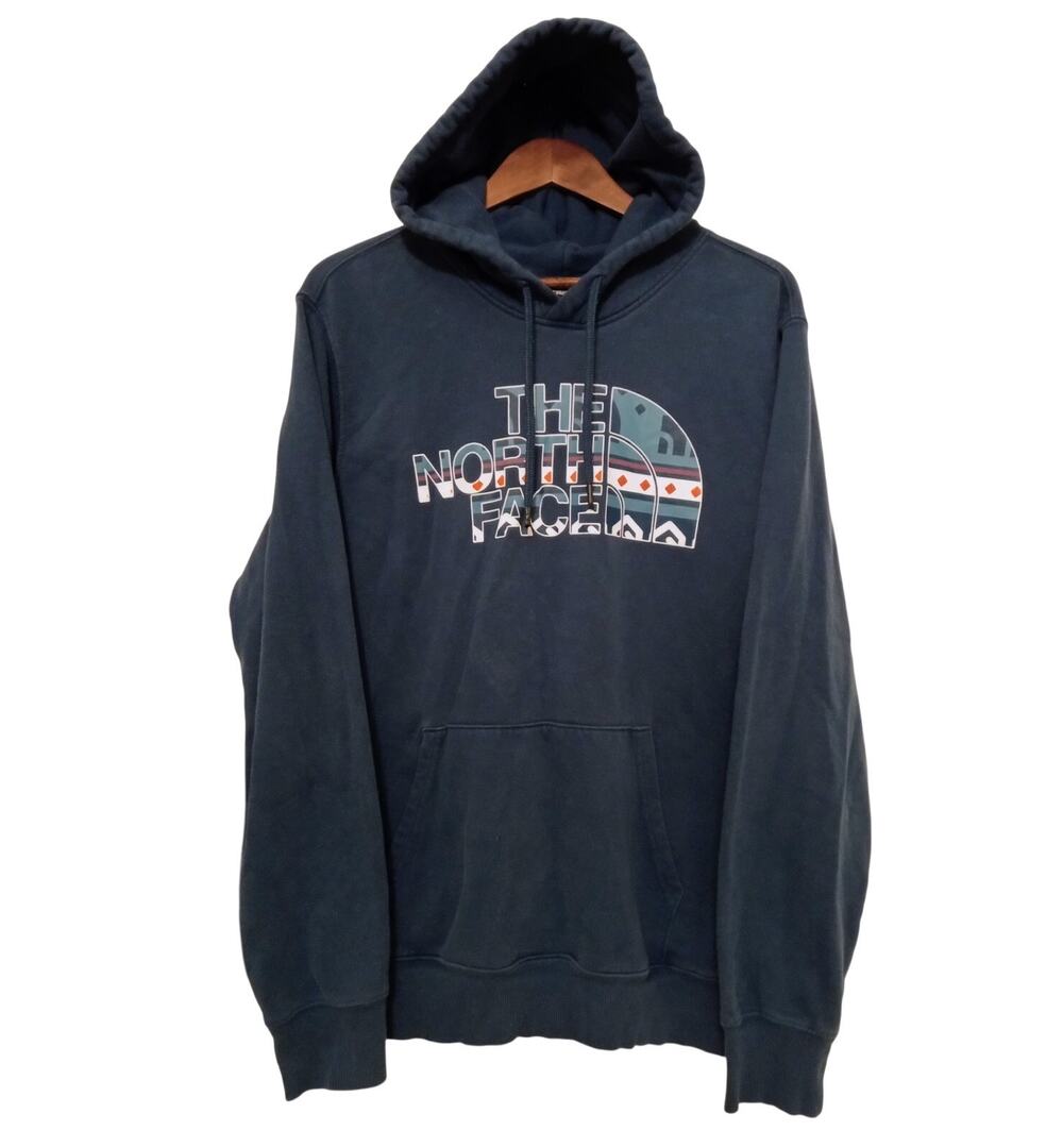 The North Face Half Dome Mens Teal Blue Aztec Print Graphic Pullover Hoodie SZ L